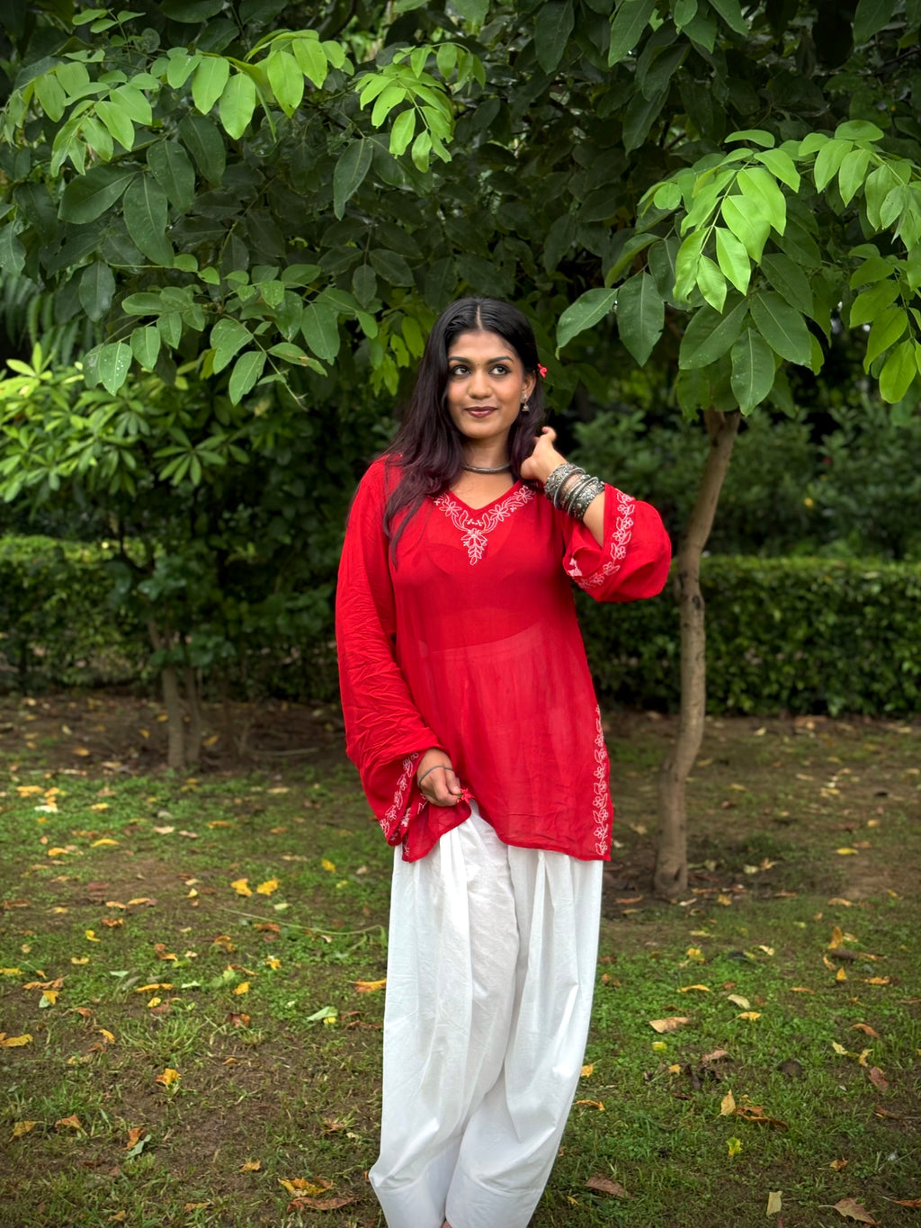 Freesia in red with farshi salwar