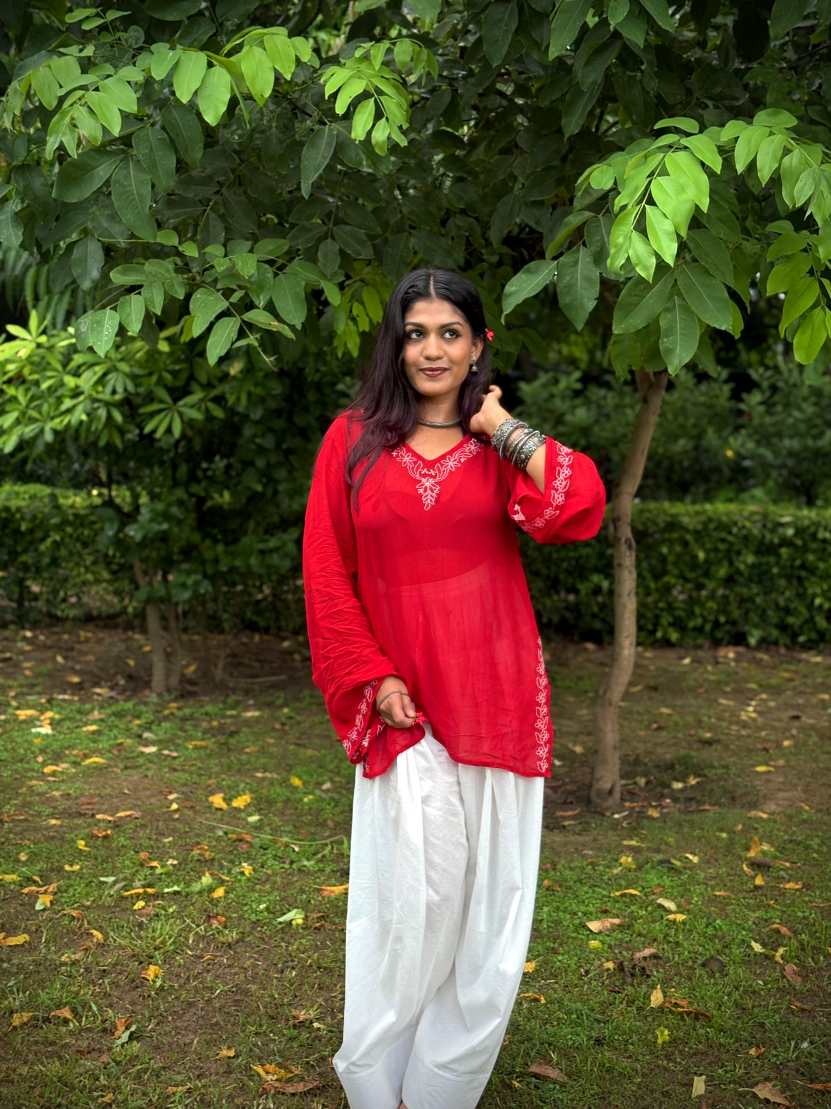 Freesia in red with farshi salwar